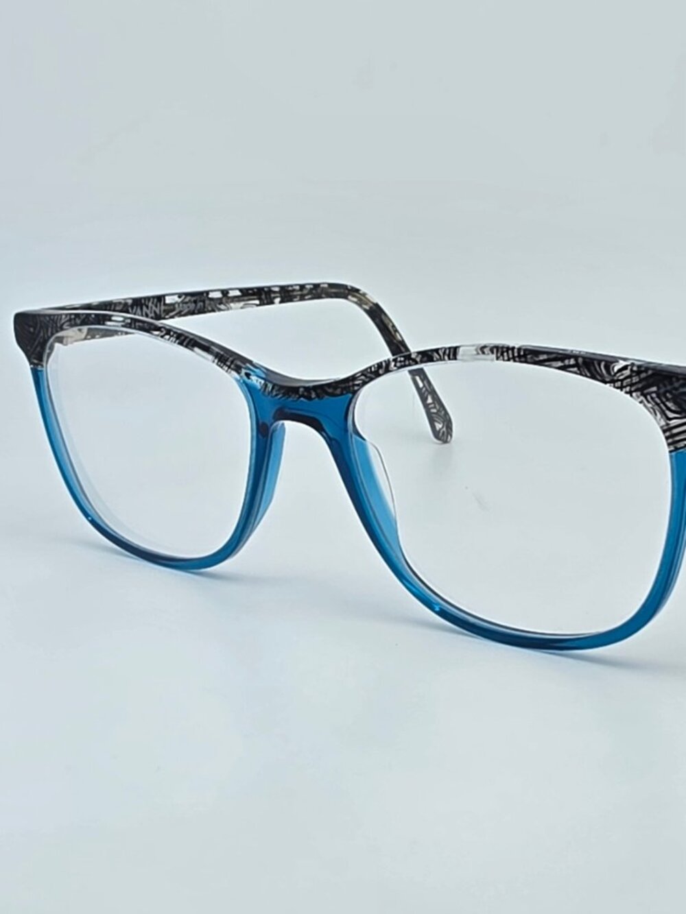 Vanni V1260 A204 Black Grey Maps Aquamarine Cat Eye Eyeglasses Frame Italy 52mm